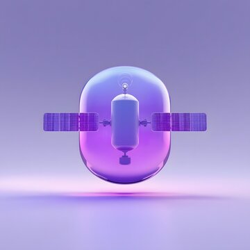 3D Purple Neon Satellite Communication Signal Space Tech Icon