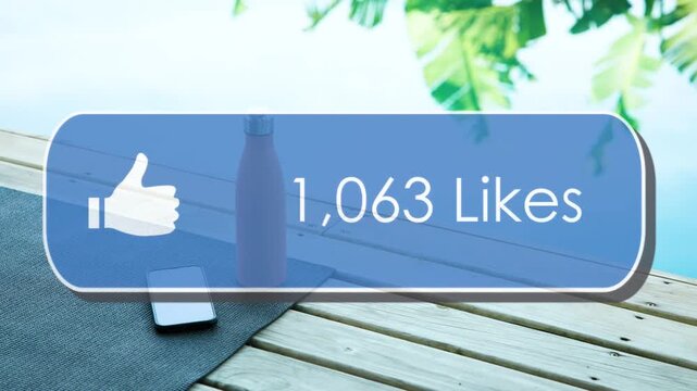 Phone alerting, blue panel appearing, cycling likes, hiding, revealing mat, showing likes
