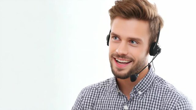 A young man wearing headphones and smiling brightly.