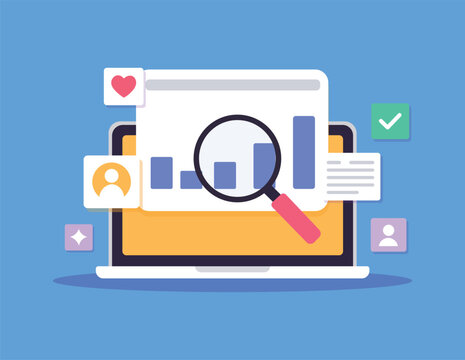 Customer Data Analysis Vector Illustration, User Behavior Analytics Dashboard, Audience Insights, Digital Marketing Performance, Web Analytics Concept