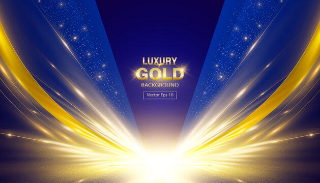 Luxury Design Blue And Gold Abstract Background Awward With Light Shapes. Eps Vector File.  Elegant Design For Banner, Backdrop, Precentation.