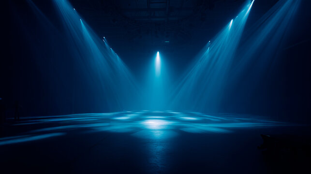 A deep blue stage with converging spotlights builds suspense and excitement before an extraordinary new product launch.