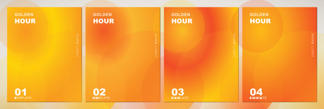 Golden hour abstract gradient background set, warm orange and yellow blurred vector textures, vibrant sunset light social media templates