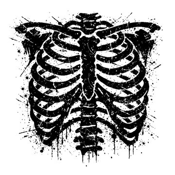 Human ribcage skeleton with grunge effect on white background