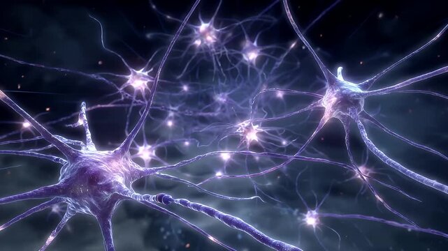 Artificial intelligence. Neuron network. A detailed, highresolution digital artwork depicts a complex network of neurons. The neurons are intricately detailed.