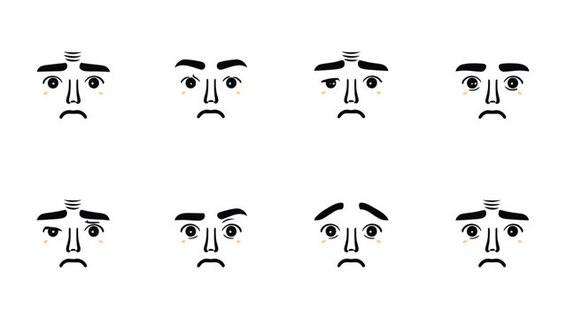 Expressions of Melancholy: A collection of minimalist illustrations that delve into the depths of sorrow, each face a poignant portrait of sadness.
