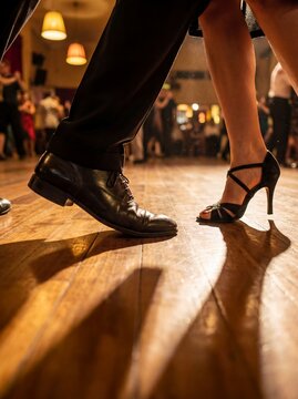 tango shoes dancers ballroom feet couple culture dance closeup elegant performance with legs stepping in warm light on wooden floor suggesting romance tradition nightlife and graceful movement