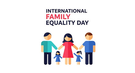 Fototapeta premium Stylized flat design illustration of a family of four holding hands, promoting equality