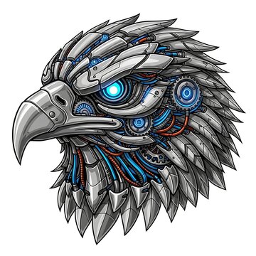 Cybernetic Eagle Head Illustration Design.