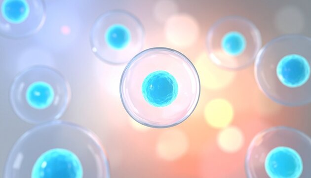 3D Illustration of Microscopic View of Stem Cells Self-Replicating and Proliferating within Body. Medical Illustration. 