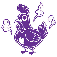 Fototapeta premium Vibrant purple rooster illustration with steam isolated on transparent background for design and web use