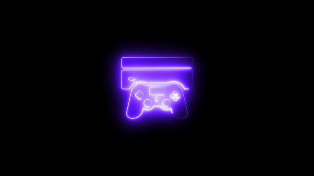 Neon Gaming Console Controller Glowing Purple Neon Light Game Controller and Console Isolated on