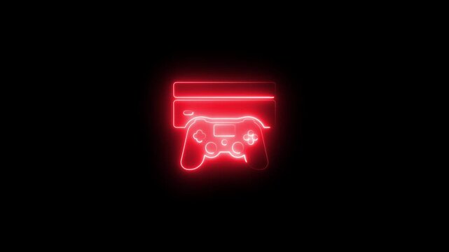 Glowing Red Neon Gaming Controller and Console on Black Background