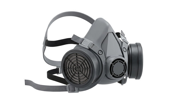 Professional grey half-face respirator with advanced air purifying filters and adjustable straps, offering essential respiratory protection for industrial use