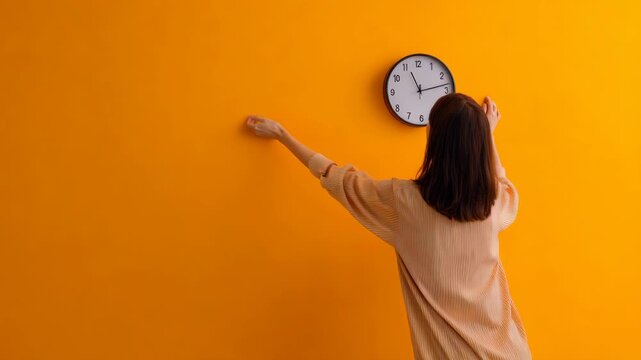A person adjusting a clock