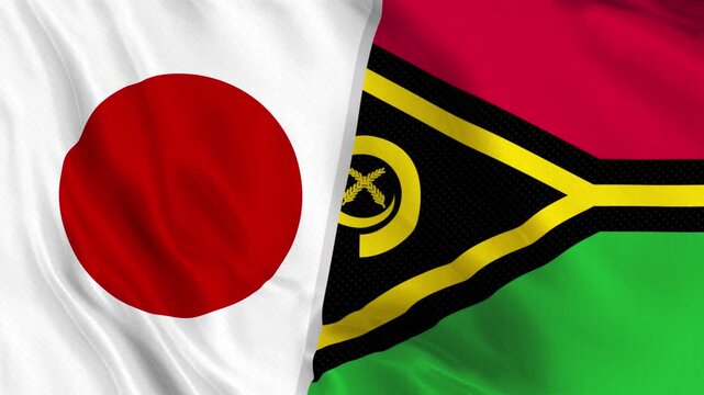 Japan and Vanuatu Flag Waving Animation Seamless Loop