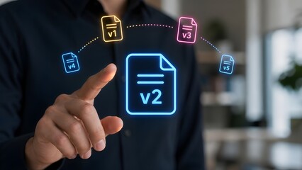 Obraz premium Businessman managing document versions and file updates on digital screen