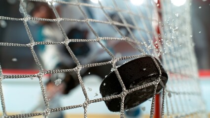 An ice hockey puck hitting the back of the net © Lukas Gojda