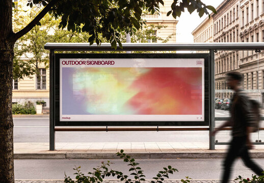 Horizontal Signboard Mockup &ndash; Bus Stop Branding Presentation (PSD)