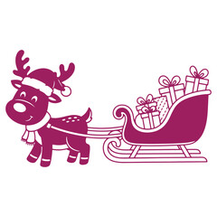 Obraz premium Cheerful reindeer pulling a sleigh filled with colorful gifts perfect for holiday decorations