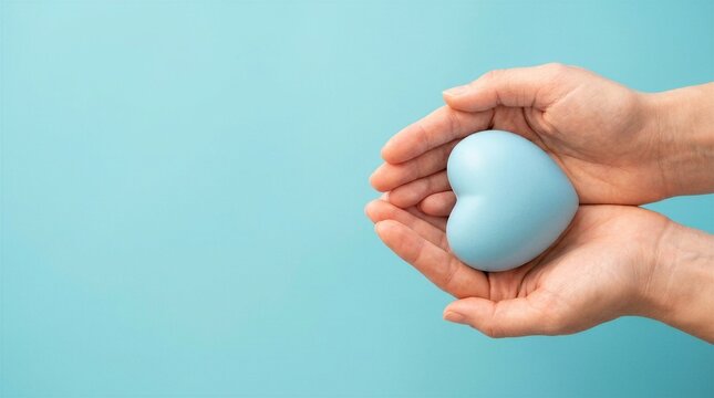 Hand holding blue heart, World health day, Health care and mental health concept, Health insurance, Charity volunteer donation, CSR responsibility, World heart day, Self love