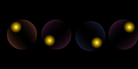 Abstract cosmic background with glowing golden spheres inside dark translucent bubbles © Rochmatul