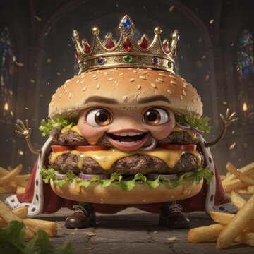 Hamburger with Crown Symbolizing Premium Fast Food Concept