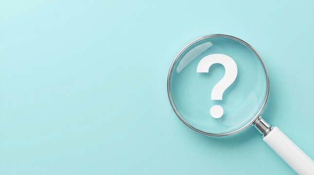 International ask a question day concept, Magnifying glass focused on question mark, Answer, Q&A, Communication and Brainstorming