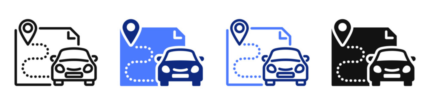 Vector icon or logo of car navigation system with route and GPS marker related to travel and journey, geolocation mobile app. Symbol for website or app UI, logo design, illustration