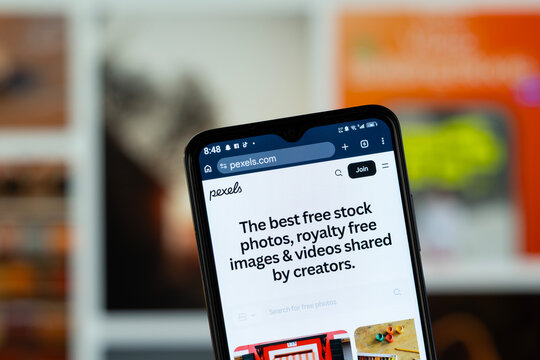 Dhaka, Bangladesh - April 29, 2026: Close-up image of Pexels's homepage on a smartphone.