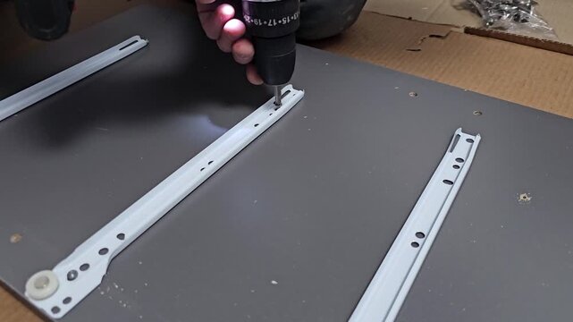 Building a storage shelf with tools and materials in a home workshop setting