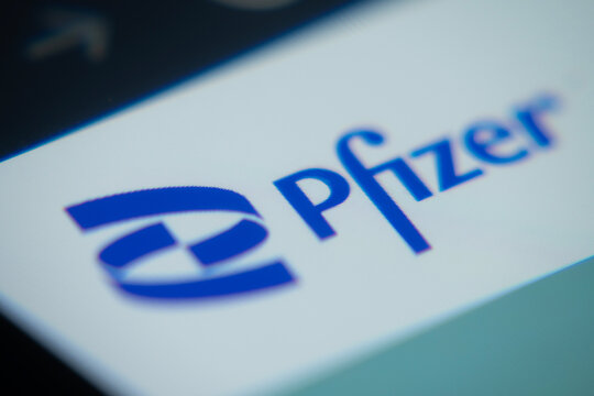 Dhaka, Bangladesh- 02 Dec 2025: A Close-up of a laptop screen is displaying the Pfizer web interface in a browser.
