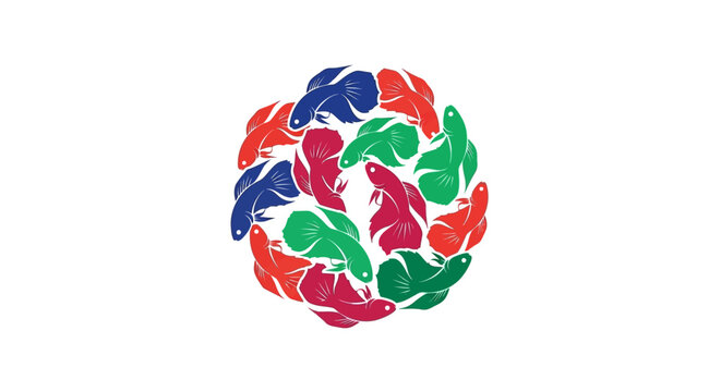 Colorful Siamese Fighting Fish Arranged in Circular Pattern on White Background