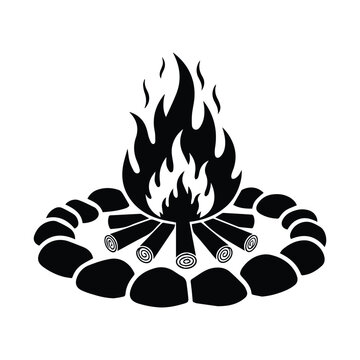 Campfire ring with logs and flames icon