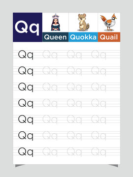 Letter Q worksheet for kids, tracing uppercase lowercase, Q for Queen printable preschool handwriting practice sheet