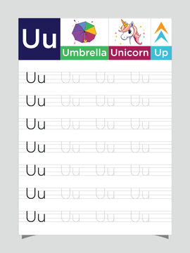 Letter U worksheet for kids, tracing uppercase lowercase, U for Umbrella printable preschool handwriting practice sheet