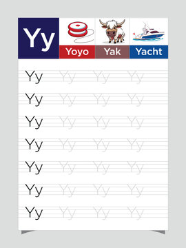 Letter Y worksheet for kids, tracing uppercase lowercase, Y for Yak printable preschool handwriting practice sheet