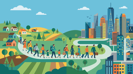 Naklejka premium People Walking City Park.