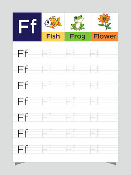 Letter F worksheet for kids, tracing uppercase lowercase, F for Fish printable preschool handwriting practice sheet