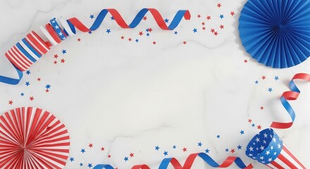 Obraz premium Festive american independence day celebration red white and blue decorations for july 4th holiday