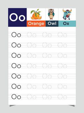 Letter O worksheet for kids, tracing uppercase lowercase, O for Orange printable preschool handwriting practice sheet