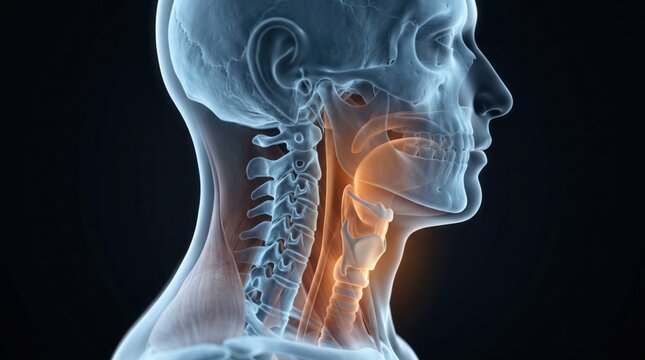 Medical Anatomy of a Neck: A detailed depiction showcases the intricate skeletal and soft tissue structures of the neck, providing a clear insight into its anatomy.