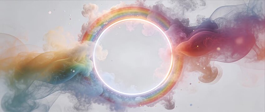 Luminous rainbow circle abstract smoke pastel color cosmic light ethereal mist fantasy aura magical ring dreamy cloud pride concept mystic vapor vapor swirl radiant neon light colorful smoke fantasy