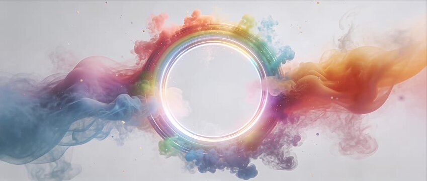 Colorful abstract smoke circle rainbow ring gradient vapor pastel cloud fantasy light magic aura dreamy background modern design minimal art ethereal mood swirling color haze energy harmony spectrum