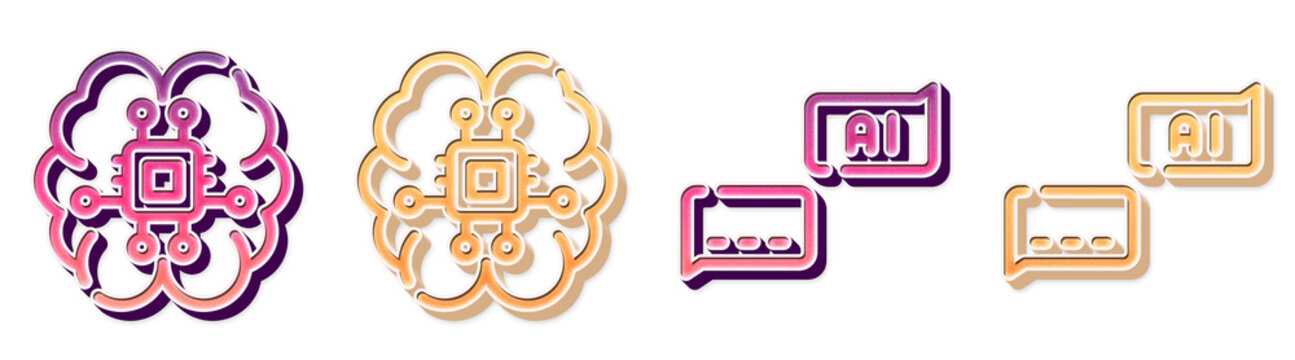 3D rendered plastic icon pack featuring ai brain art i ficial in tell i gence tech and ai chat chatbot response message. Artificial intelligence and machine learning interface.