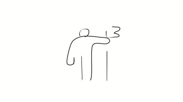 Man achieved the goal, goal achievement, task solved. An unconventional solution to the problem.. Contour drawing, silhouett animation. Continuous line. Isolated on white. Video 4k object illustration
