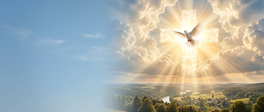 Golden divine light shining over peaceful landscape representing ascension day spiritual moment