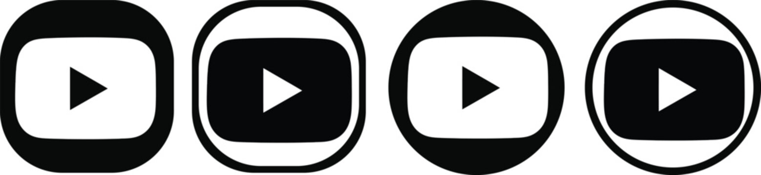  play button icons in rounded square frames black and white media interface symbols collection minimalist design style