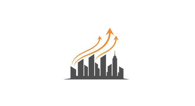 City skyline with growing arrows.