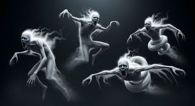 dynamic dance silhouettes in dramatic blue lighting on black background